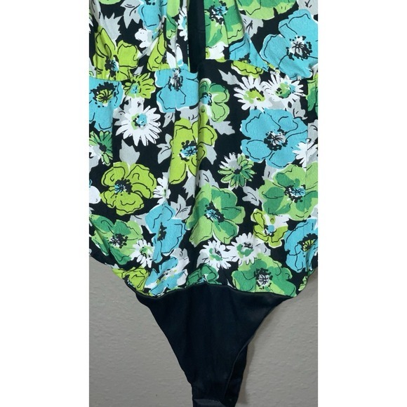 Women's‎ ZARA Floral Satin Sexy Bodysuit Blouse Sz S Black Green New With Tags - Picture 3 of 8